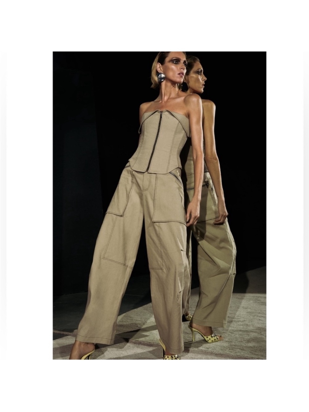 ZARA - Khaki Zippered Corset & Pants Set